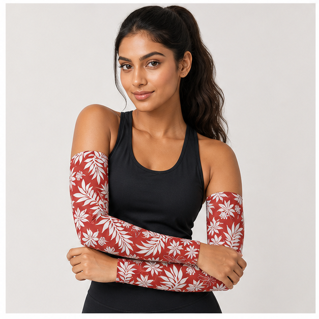 Purple Cooling Arm Sleeves for Men & Women Breathable, Sun Protection, Sports Arm Sleeves for Women, Men & Youth - model view