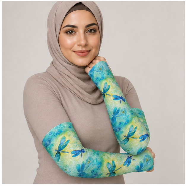 Sun Protection Cooling Arm Sleeves For Men Women, Uv Compression Cooling Sleeve For Sports - model view