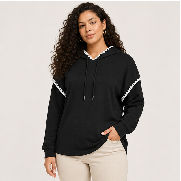 Sleeve Loose Color Block Drawstring Casual Hoodie Sweatshirts - image 3